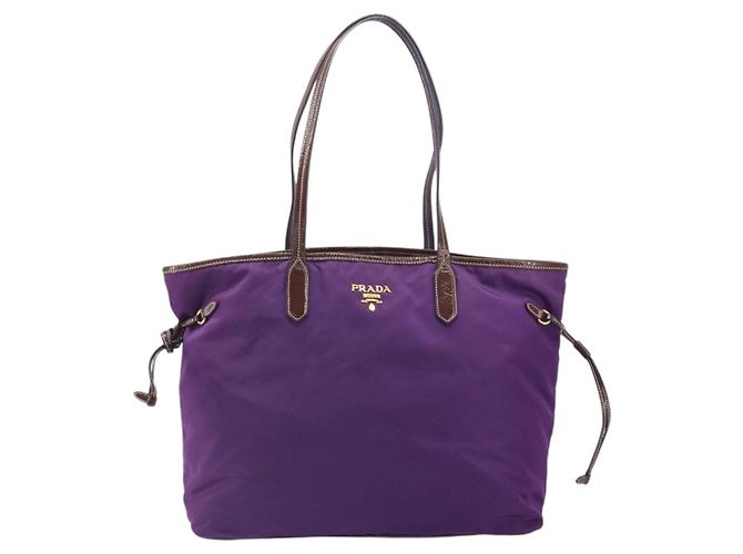 Borsa Tote Prada in nylon viola oro Auth 169896 D'oro Porpora - vista 13