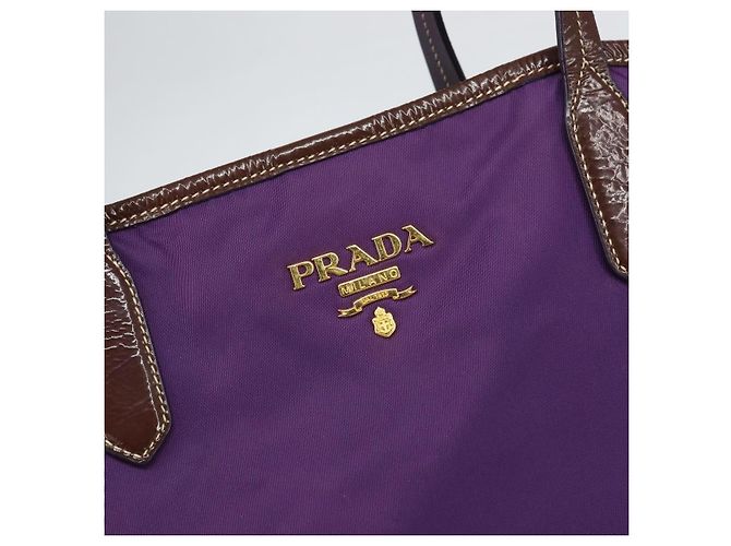 Borsa Tote Prada in nylon viola oro Auth 169896 D'oro Porpora - vista 17