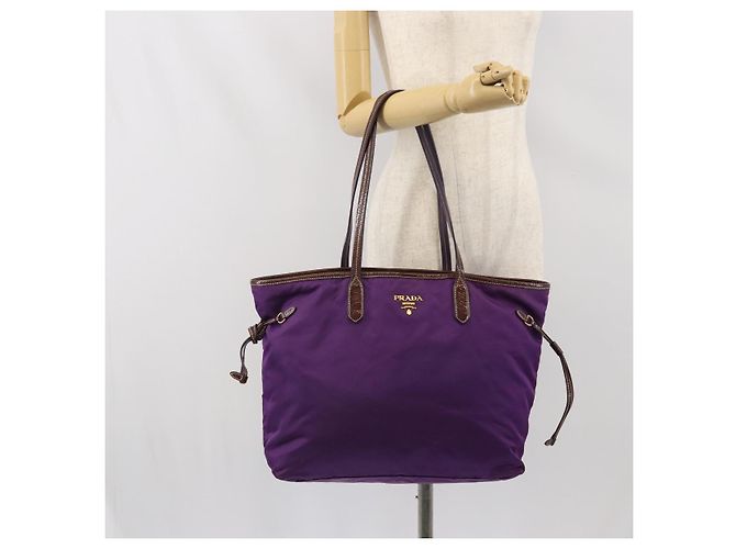 Borsa Tote Prada in nylon viola oro Auth 169896 D'oro Porpora - vista 24