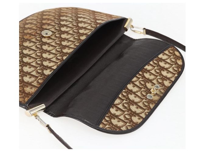Borsa a Spalla in Tela Trotter Christian Dior Beige Oro Auth 170939 - vista 10