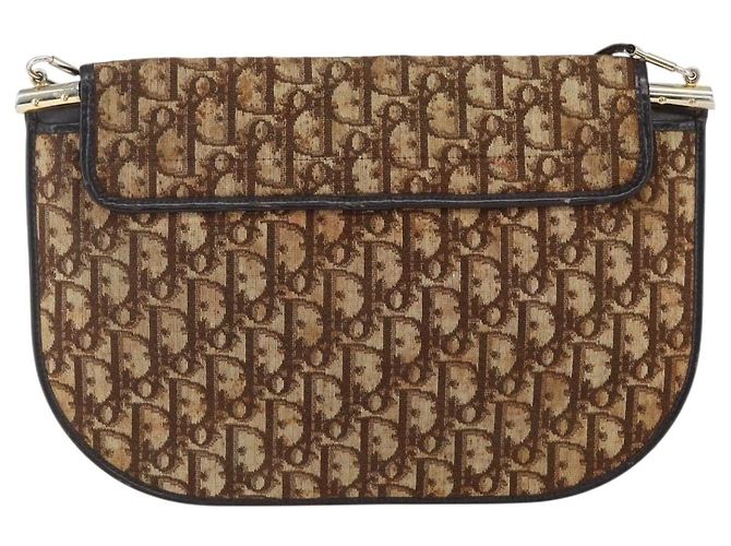 Borsa a Spalla in Tela Trotter Christian Dior Beige Oro Auth 170939 - vista 2