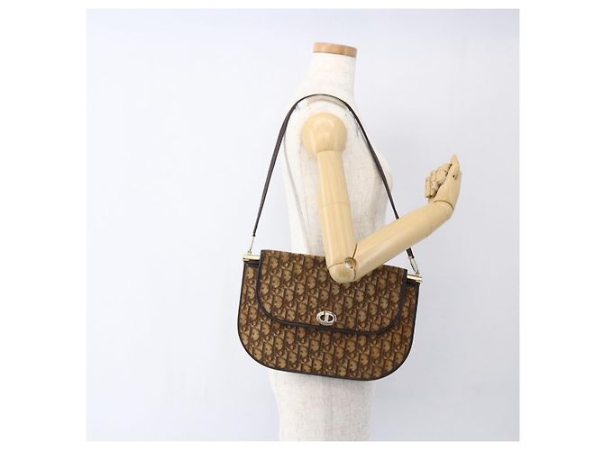 Borsa a Spalla in Tela Trotter Christian Dior Beige Oro Auth 170939 - vista 20