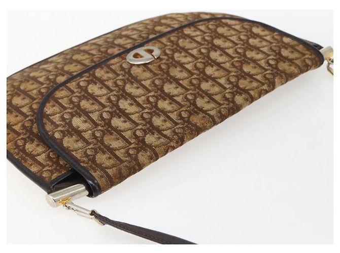 Borsa a Spalla in Tela Trotter Christian Dior Beige Oro Auth 170939 - vista 6