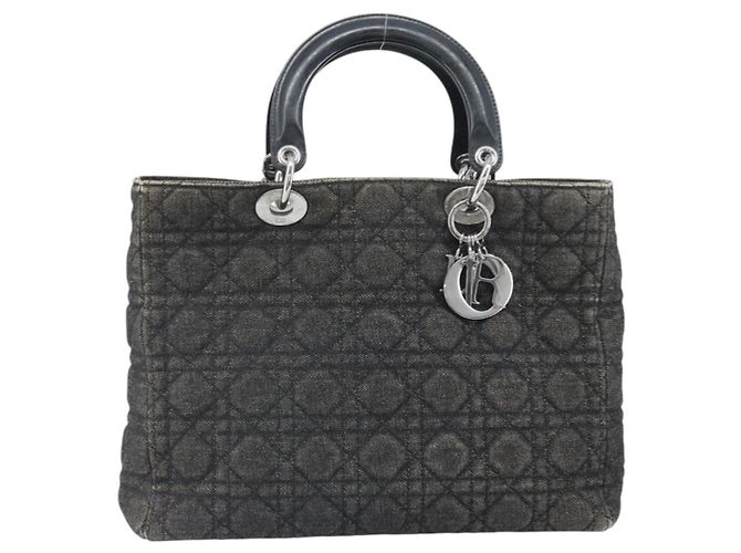 Christian Dior Borsa Tote Lady Dior Canage in Denim 2way Nero Argento Auth ka2427A - vista 13