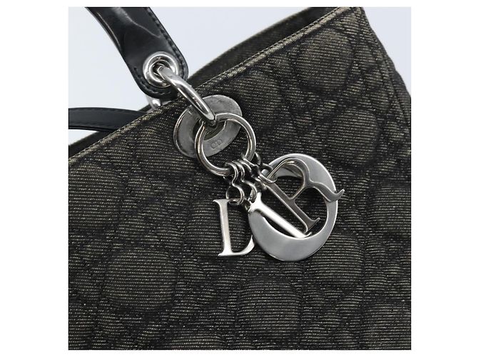 Christian Dior Borsa Tote Lady Dior Canage in Denim 2way Nero Argento Auth ka2427A - vista 19