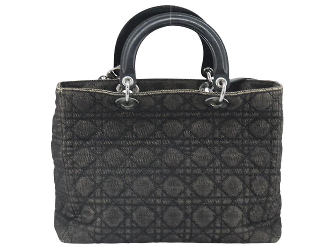 Christian Dior Borsa Tote Lady Dior Canage in Denim 2way Nero Argento Auth ka2427A - vista 2