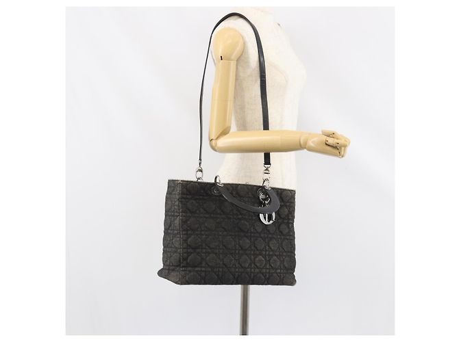 Christian Dior Borsa Tote Lady Dior Canage in Denim 2way Nero Argento Auth ka2427A - vista 25