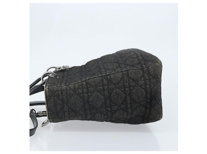 Christian Dior Borsa Tote Lady Dior Canage in Denim 2way Nero Argento Auth ka2427A - vista 4