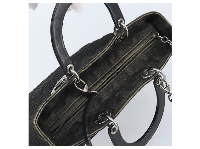 Christian Dior Borsa Tote Lady Dior Canage in Denim 2way Nero Argento Auth ka2427A - vista 6