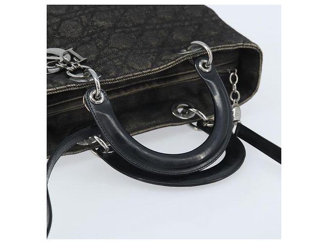 Christian Dior Borsa Tote Lady Dior Canage in Denim 2way Nero Argento Auth ka2427A - vista 7