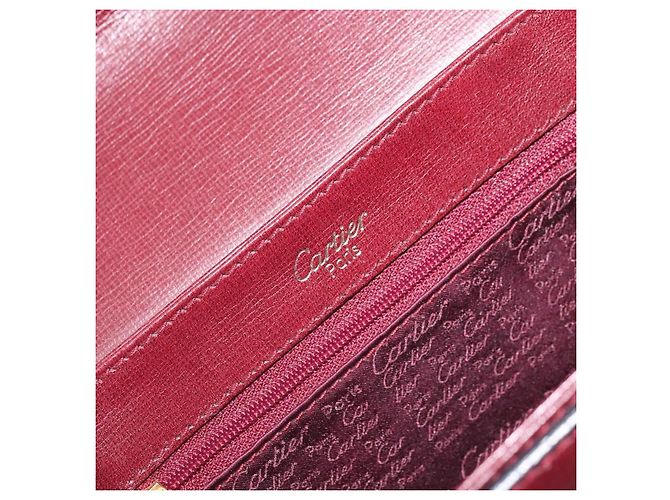 Cartier Borsa a Spalla Must Line in Pelle Bordeaux Oro Auth ka2426 D'oro Bordò - vista 11