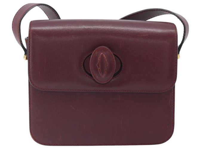 Cartier Borsa a Spalla Must Line in Pelle Bordeaux Oro Auth ka2426 D'oro Bordò - vista 13
