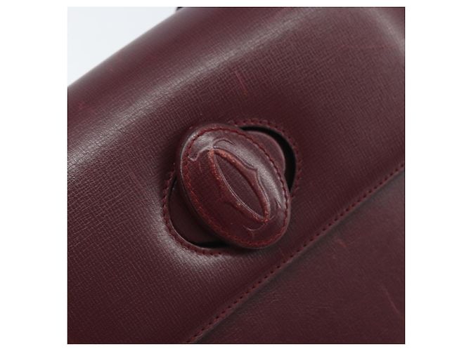 Cartier Borsa a Spalla Must Line in Pelle Bordeaux Oro Auth ka2426 D'oro Bordò - vista 17