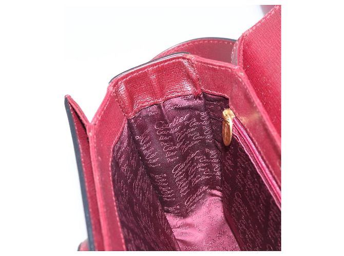 Cartier Borsa a Spalla Must Line in Pelle Bordeaux Oro Auth ka2426 D'oro Bordò - vista 19
