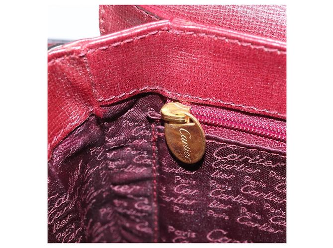 Cartier Borsa a Spalla Must Line in Pelle Bordeaux Oro Auth ka2426 D'oro Bordò - vista 20