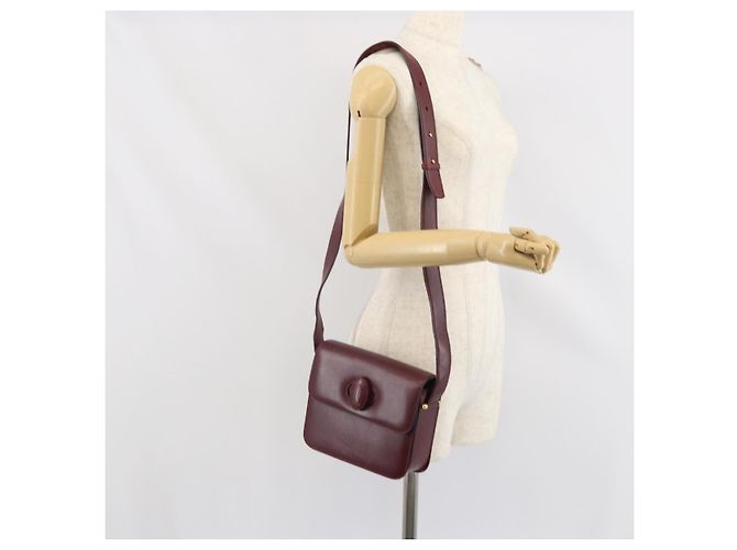 Cartier Borsa a Spalla Must Line in Pelle Bordeaux Oro Auth ka2426 D'oro Bordò - vista 23