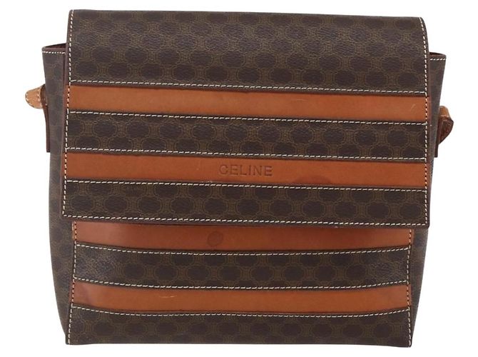 Céline Borsa a Spalla in Tela Macadam CELINE in Pelle PVC Marrone Oro Auth ti3693 D'oro - vista 13