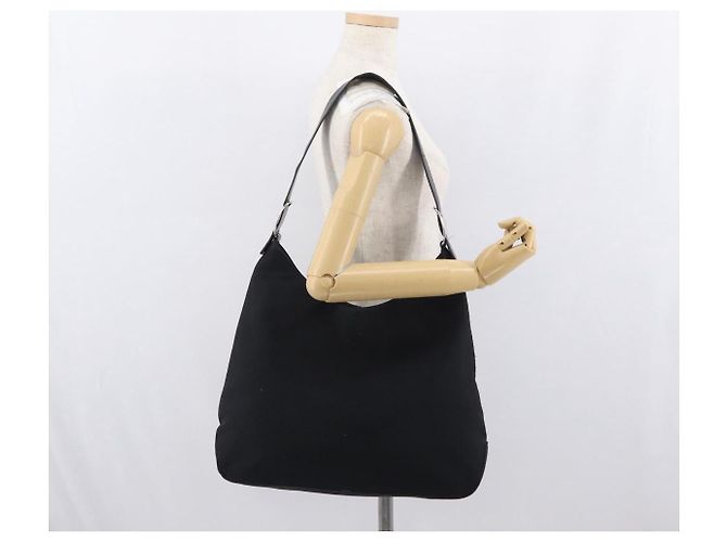 Borsa a Spalla Vala in Nylon Argento Nero Salvatore Ferragamo Auth ka2359 - vista 21