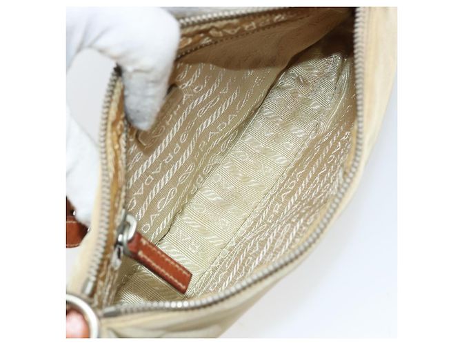 PRADA Pochette in Nylon Pelle Beige Argento Auth 171021 - vista 10