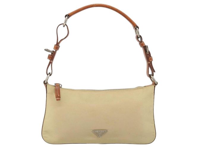 PRADA Pochette in Nylon Pelle Beige Argento Auth 171021 - vista 13
