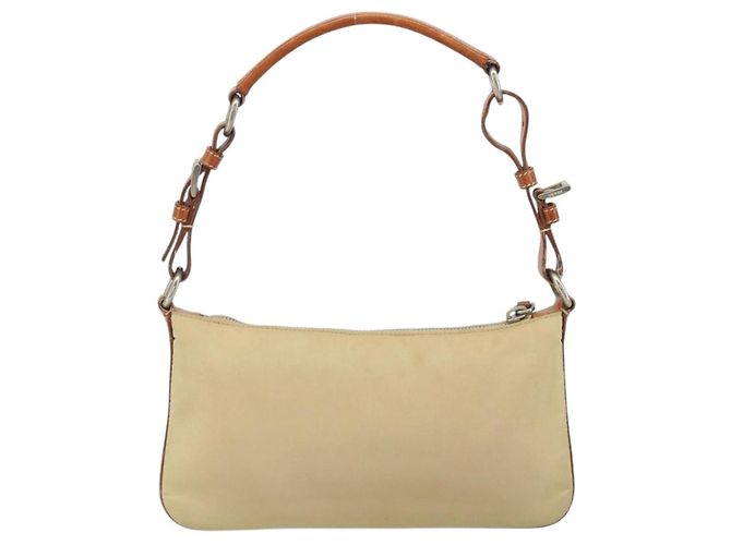 PRADA Pochette in Nylon Pelle Beige Argento Auth 171021 - vista 2