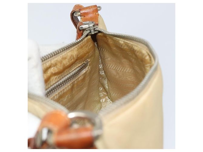 PRADA Pochette in Nylon Pelle Beige Argento Auth 171021 - vista 20
