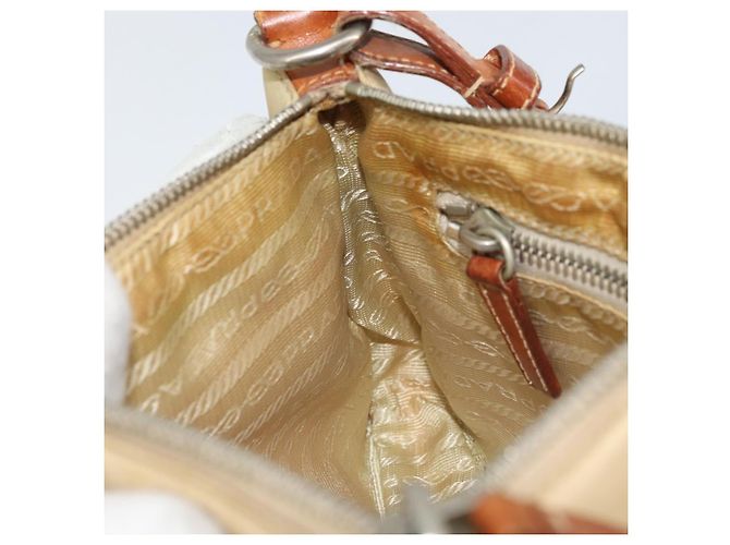 PRADA Pochette in Nylon Pelle Beige Argento Auth 171021 - vista 21