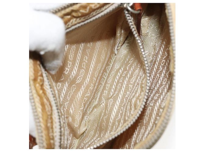 PRADA Pochette in Nylon Pelle Beige Argento Auth 171021 - vista 23