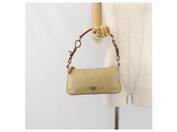 PRADA Pochette in Nylon Pelle Beige Argento Auth 171021 - vista 24