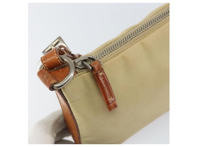 PRADA Pochette in Nylon Pelle Beige Argento Auth 171021 - vista 9