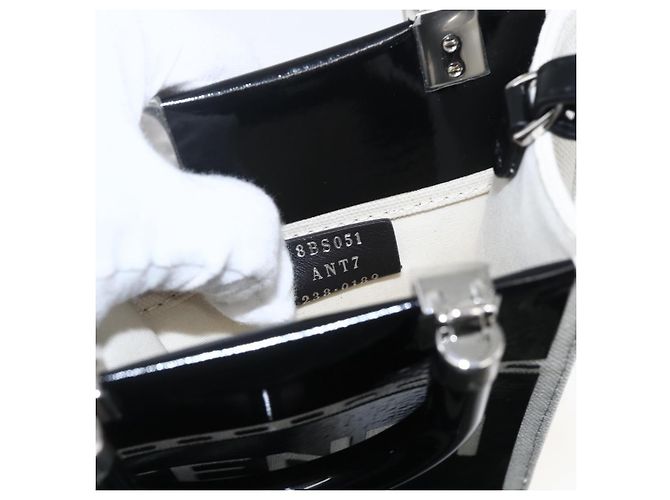 FENDI Sunshine Piccola Borsa Shopper Mini in Tela Verniciata 2in1 Nera Auth 149922SAM - vista 11