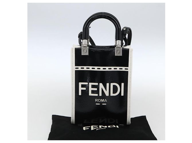 FENDI Sunshine Piccola Borsa Shopper Mini in Tela Verniciata 2in1 Nera Auth 149922SAM - vista 12