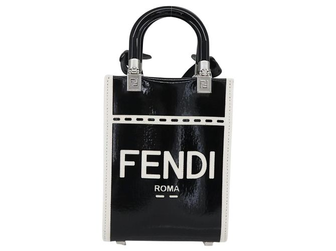 FENDI Sunshine Piccola Borsa Shopper Mini in Tela Verniciata 2in1 Nera Auth 149922SAM - vista 13