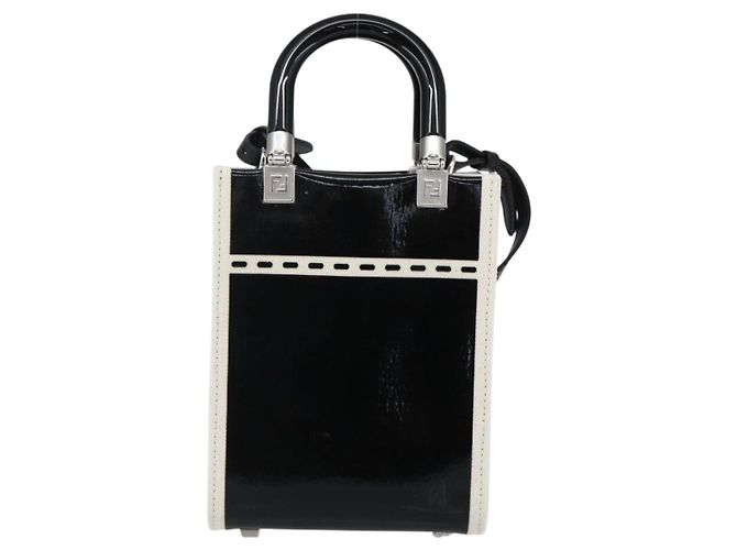 FENDI Sunshine Piccola Borsa Shopper Mini in Tela Verniciata 2in1 Nera Auth 149922SAM - vista 2