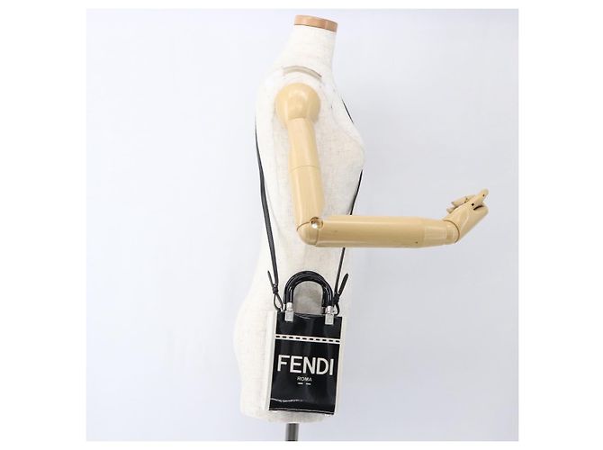 FENDI Sunshine Piccola Borsa Shopper Mini in Tela Verniciata 2in1 Nera Auth 149922SAM - vista 22