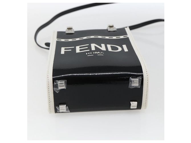 FENDI Sunshine Piccola Borsa Shopper Mini in Tela Verniciata 2in1 Nera Auth 149922SAM - vista 5