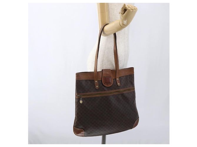 Céline Borsa tote in tela Macadam CELINE in pelle PVC marrone oro Auth bs33207 D'oro - vista 22