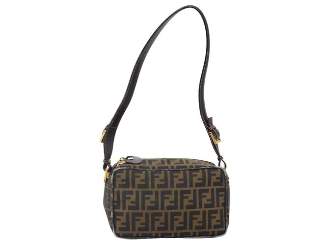 Borsa a Spalla in Tela Zucca FENDI Nera Marrone Auth 171985 Nero - vista 13