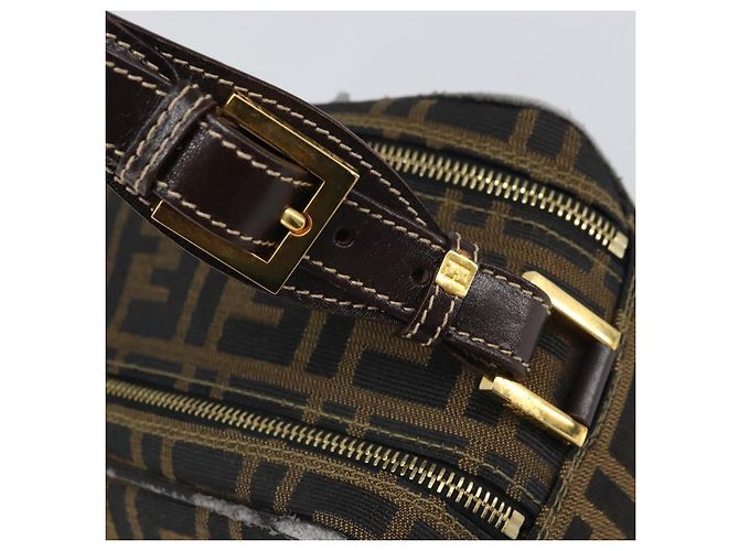 Borsa a Spalla in Tela Zucca FENDI Nera Marrone Auth 171985 Nero - vista 18