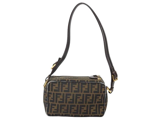 Borsa a Spalla in Tela Zucca FENDI Nera Marrone Auth 171985 Nero - vista 2