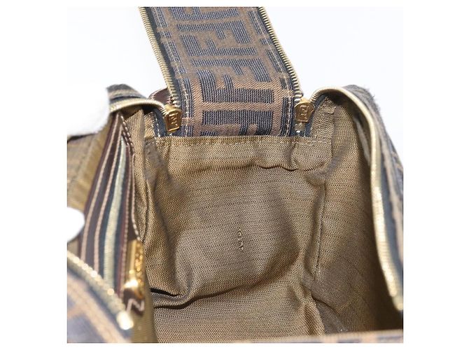 Borsa a Spalla in Tela Zucca FENDI Nera Marrone Auth 171985 Nero - vista 20