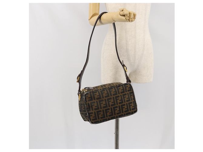 Borsa a Spalla in Tela Zucca FENDI Nera Marrone Auth 171985 Nero - vista 24