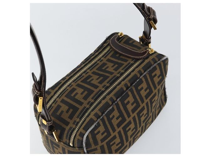 Borsa a Spalla in Tela Zucca FENDI Nera Marrone Auth 171985 Nero - vista 6