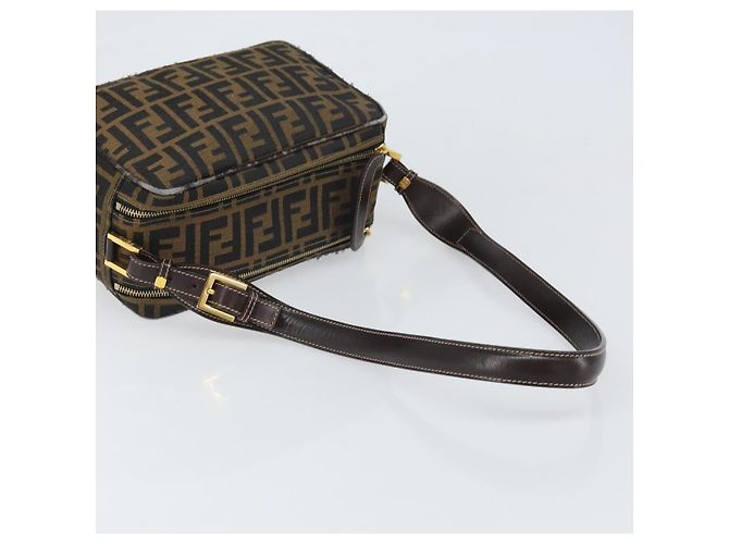 Borsa a Spalla in Tela Zucca FENDI Nera Marrone Auth 171985 Nero - vista 7