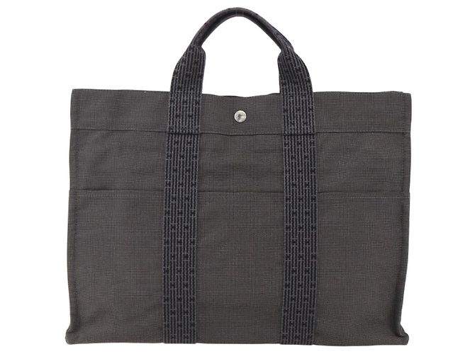 Hermès HERMES Her Line Tote MM Handtasche aus Canvas Grau Silber Authentisch 172058 Braun - Ansicht 13