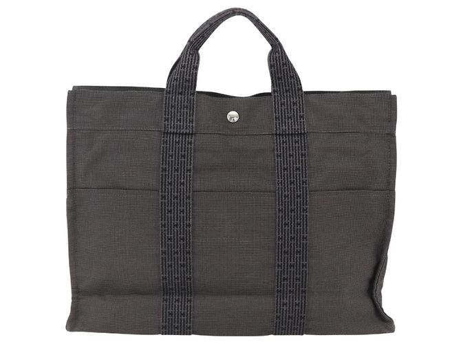 Hermès HERMES Her Line Tote MM Handtasche aus Canvas Grau Silber Authentisch 172058 Braun - Ansicht 2