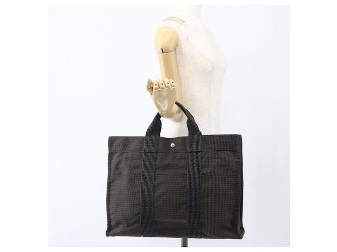 Hermès HERMES Her Line Tote MM Handtasche aus Canvas Grau Silber Authentisch 172058 Braun - Ansicht 20