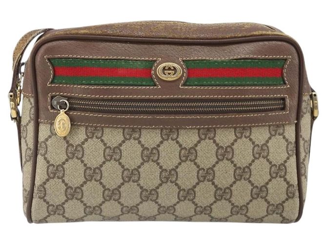 GUCCI GG Supreme Web Sherry Line Bag PVC Beige Gold 001 44 6655 Auth 171924 Golden - view 13