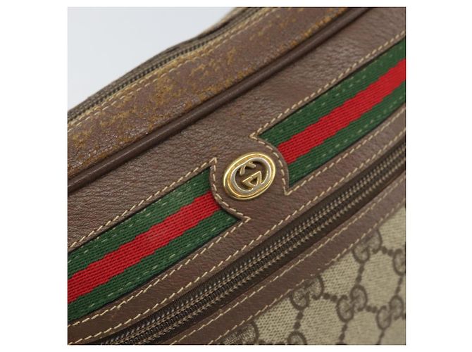 GUCCI GG Supreme Web Sherry Line Bag PVC Beige Gold 001 44 6655 Auth 171924 Golden - view 18