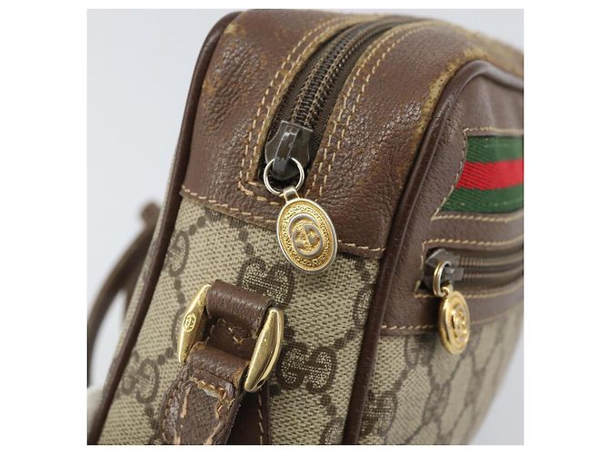 GUCCI GG Supreme Web Sherry Line Bag PVC Beige Gold 001 44 6655 Auth 171924 Golden - view 19